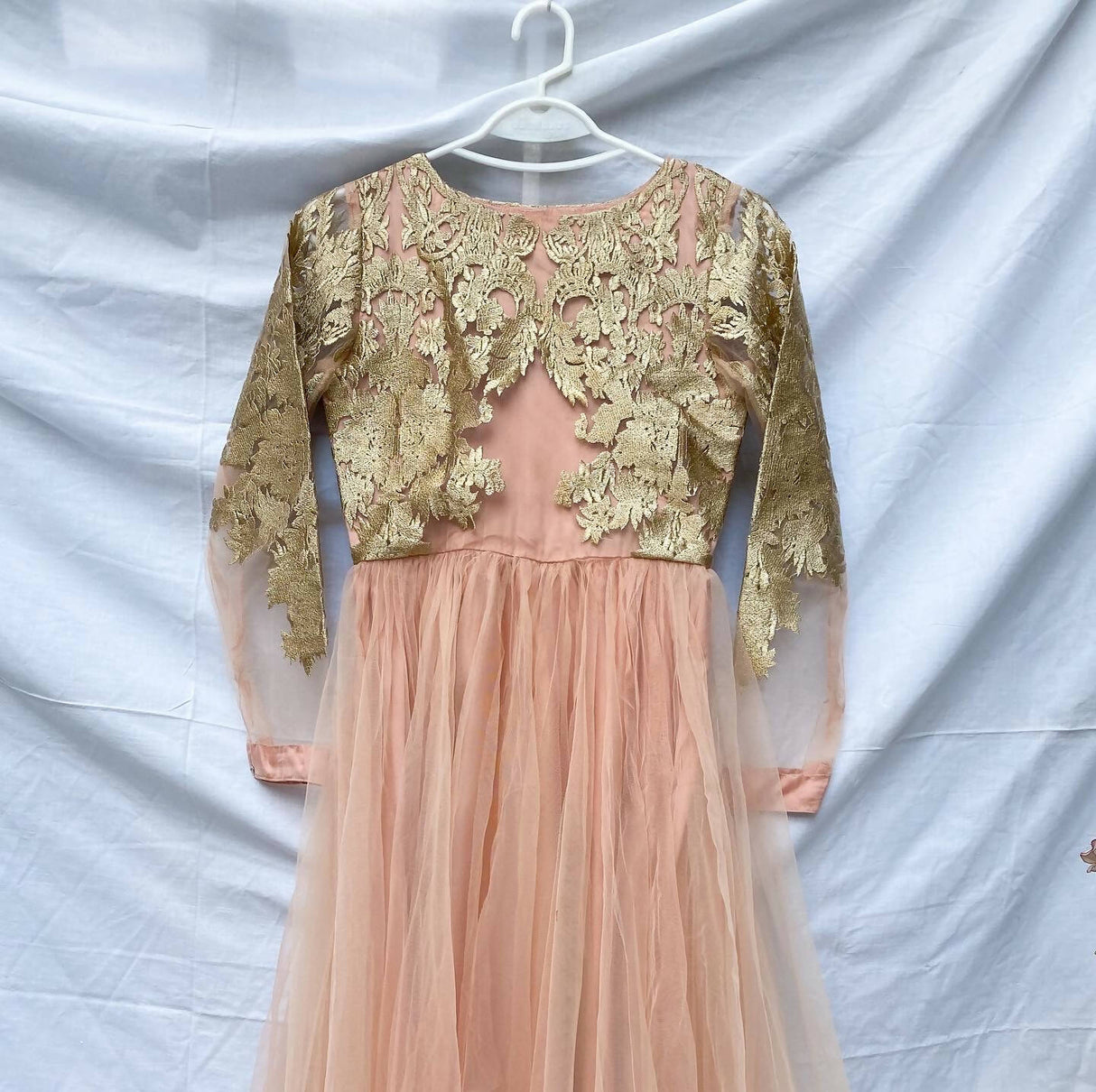 Peach Net Frock | Women Frocks & Maxis | Small | Preloved