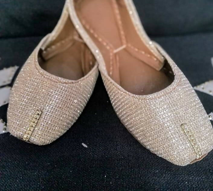 Leather padded shimmer khussa Golden | Women Shoes | Size: All | New