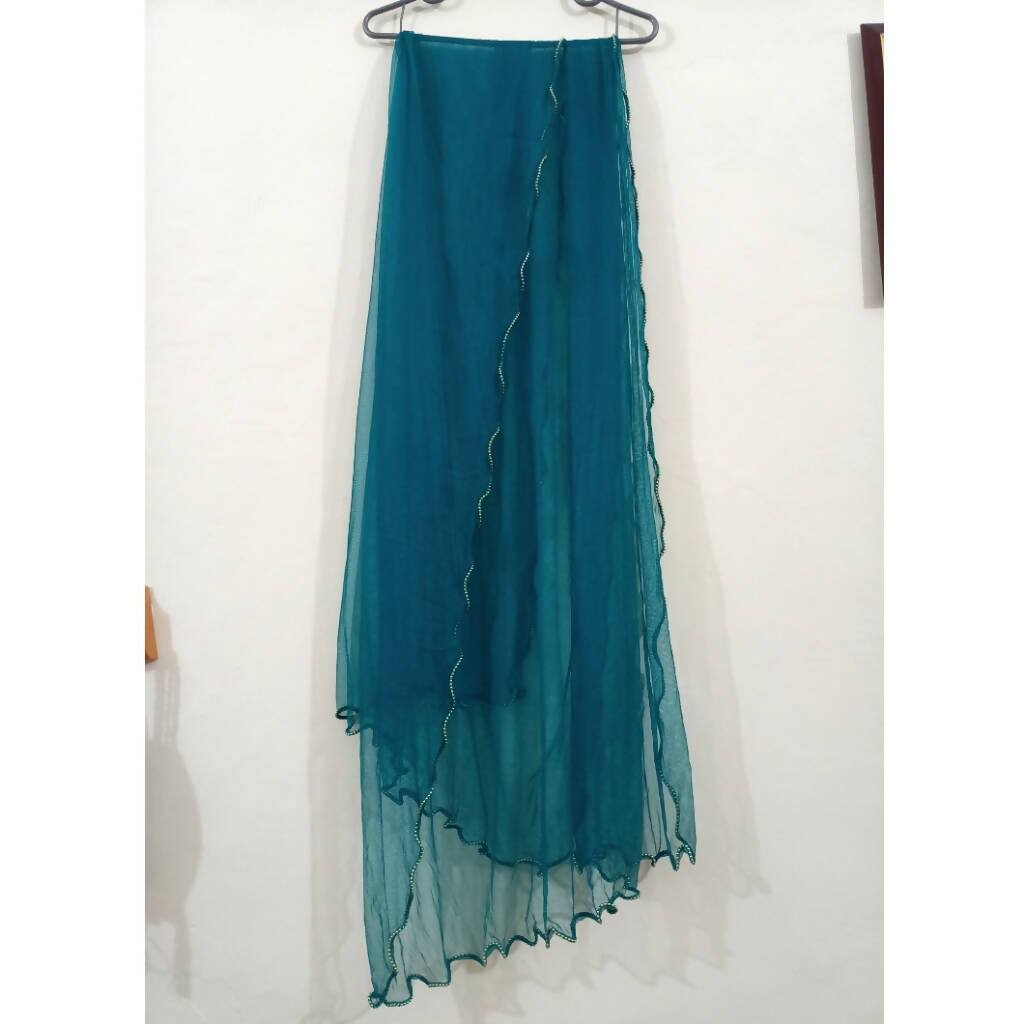 Green Net silk embroidery short frok with sharara | Women Locally Made Formals | Medium | Preloved