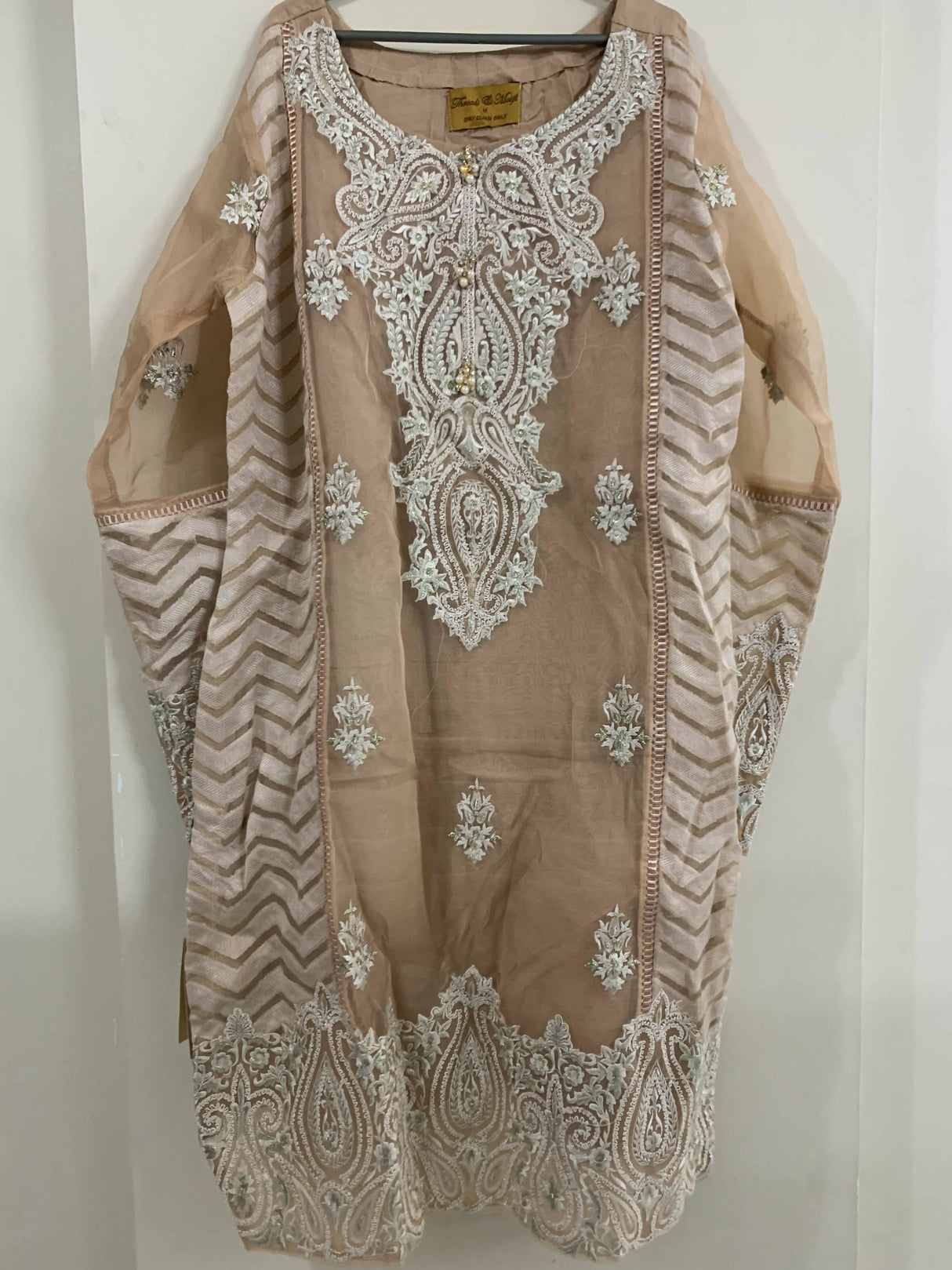 Threads and Motifs | Peach Organza Kurta | Women Branded Formals | Medium | New