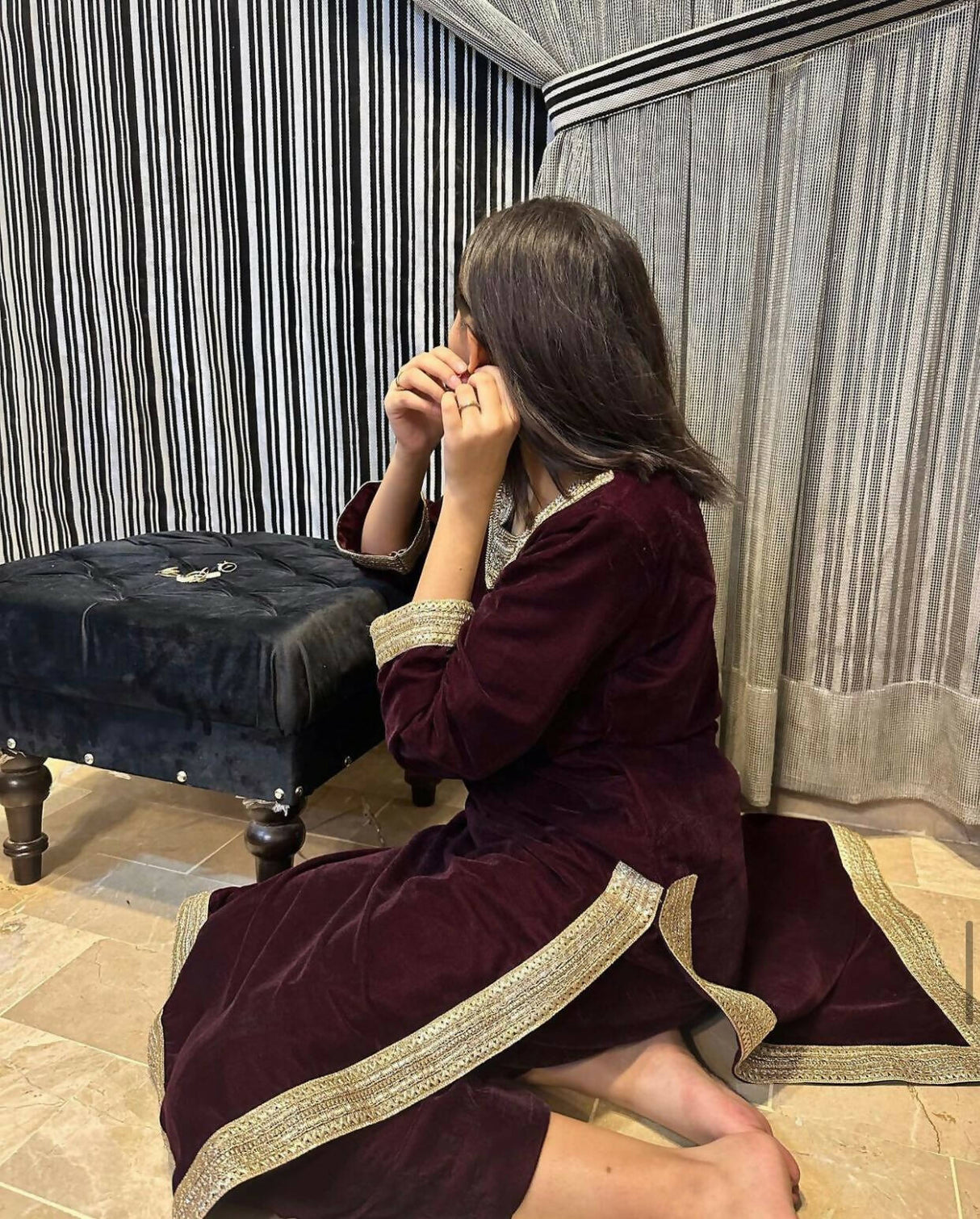 Velvet Suit with golden Detailing | Women Locally Made Formals | Medium | New