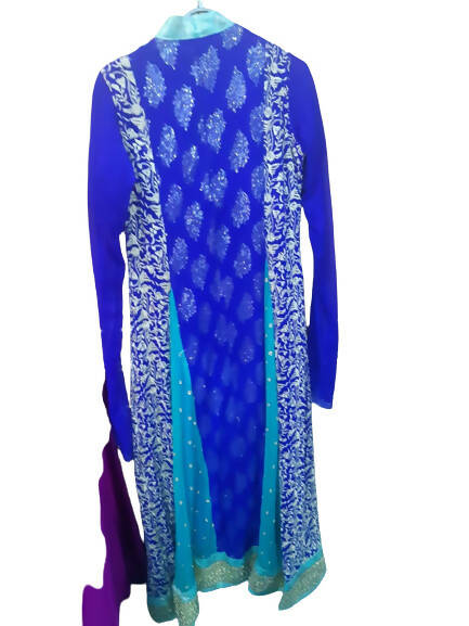 Blue Green Color Reshmi 3 Pc Suit | Women Locally Made Formals | Medium | Worn Once