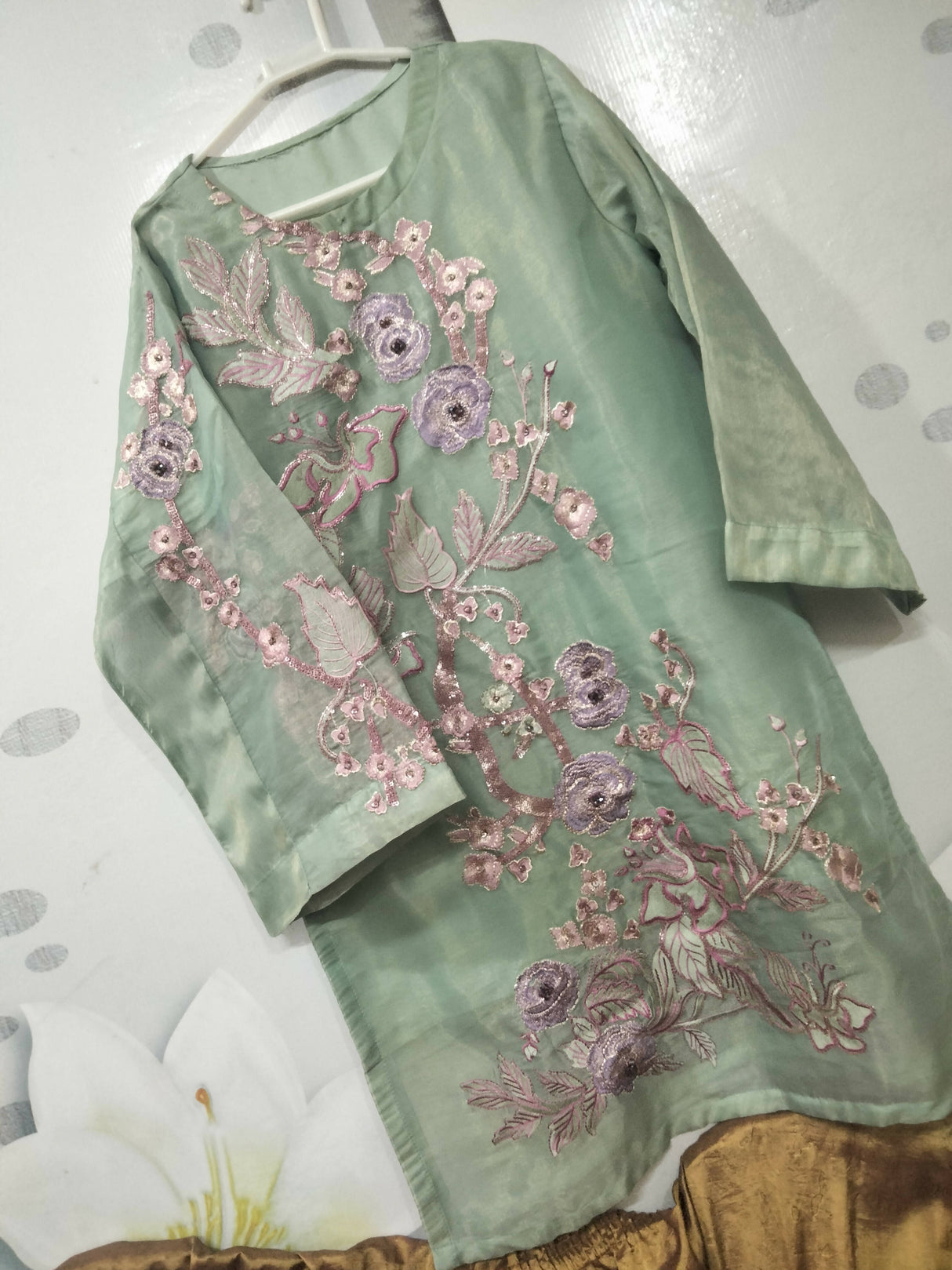 Mint Green Organza Kurta| Women Locally Made Formals | Medium | Worn Once