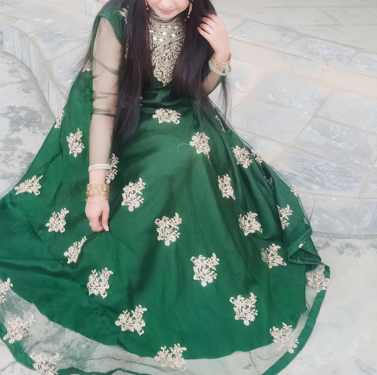 2 Pc Embroidered Maxi | Women Frocks & Maxis | Medium | Worn Once