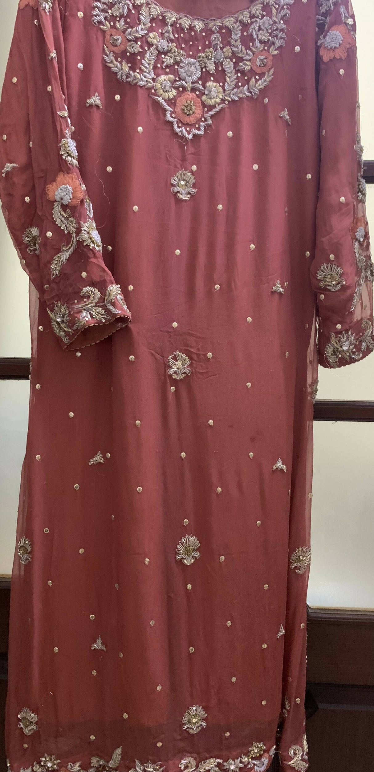 Peach fancy 3 Pc Suit | Women Locally Made Formals | Medium | Worn Once