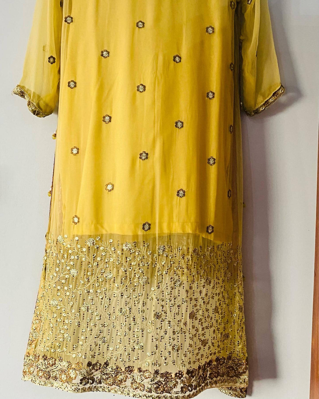 Yellow 3Pcs Chiffon Fancy Suit | Women Locally Made Formals | Large | Worn Once