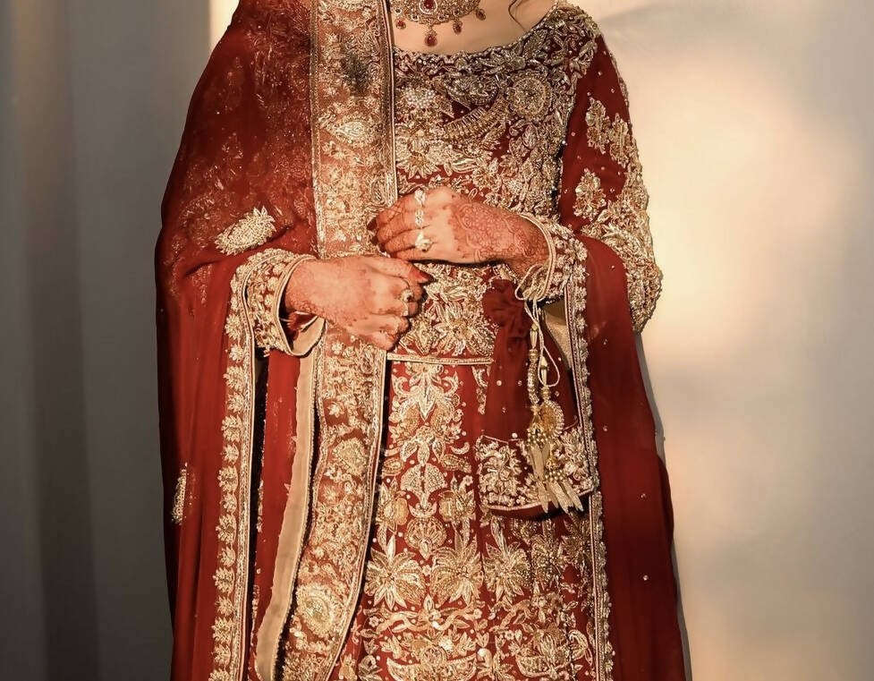 Ajwa Bridal | Heavy Bloody Red Bridal Baraat Suit | Women Bridals | Small | Worn Once