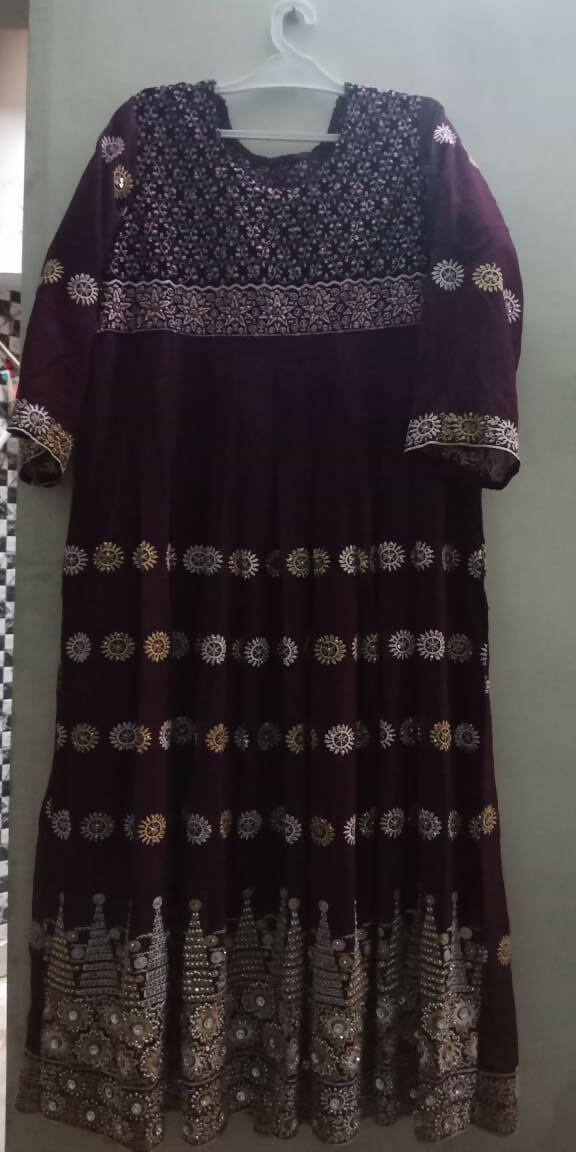 Purple Color Embroidery Frock | Women Frocks & Maxis | Large | Worn Once