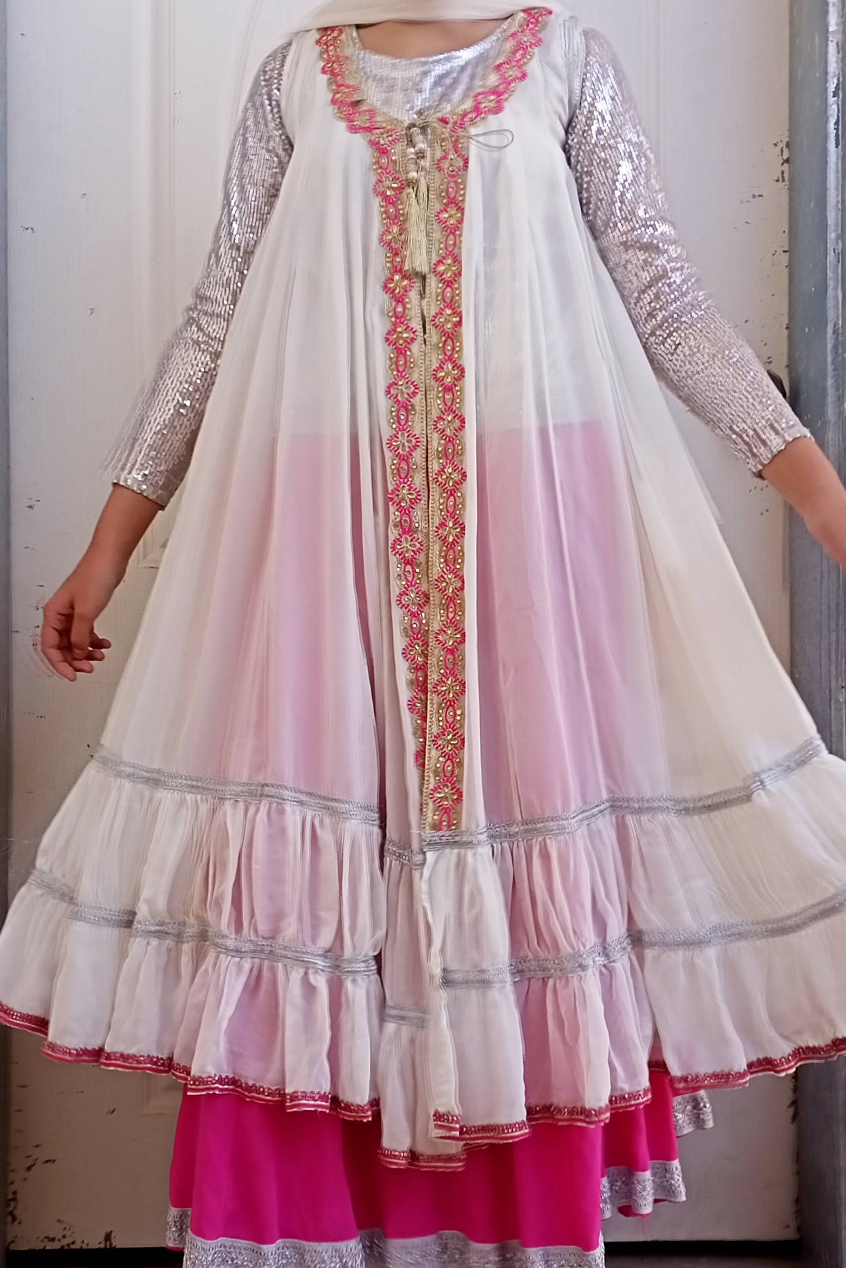 White Frock with Pink Lehanga | Women Locally Made Formals | Medium | Worn Once