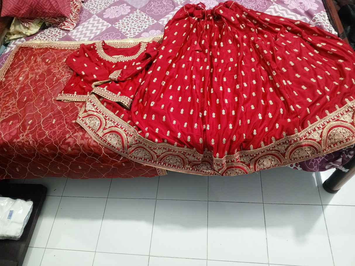 Red Festive Lehnga Suit | Women Bridals | Medium | Worn Once