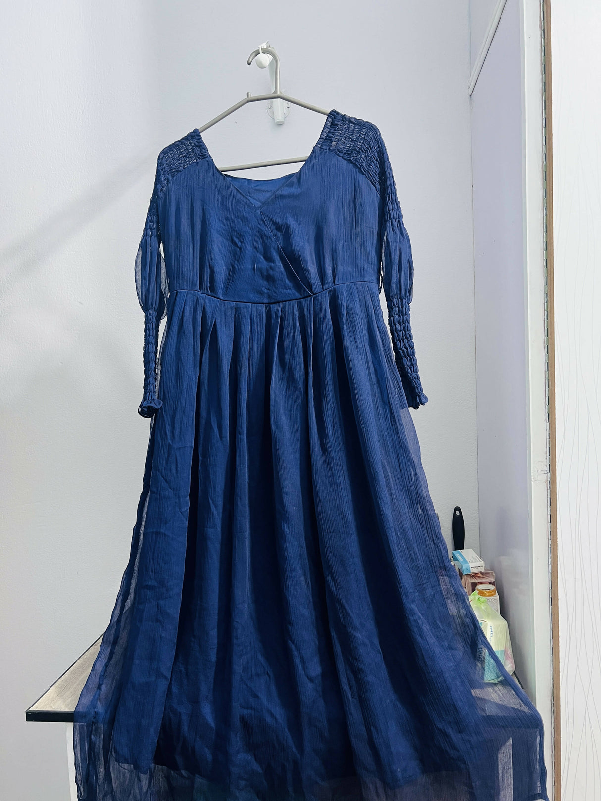 Navy Blue Chiffon Maxi | Women Frocks & Maxis | Medium | New