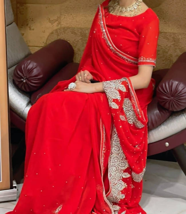 Indian fresh Red Saree | Women Sarees | Women Locally Made Formals | Small| Worn Once