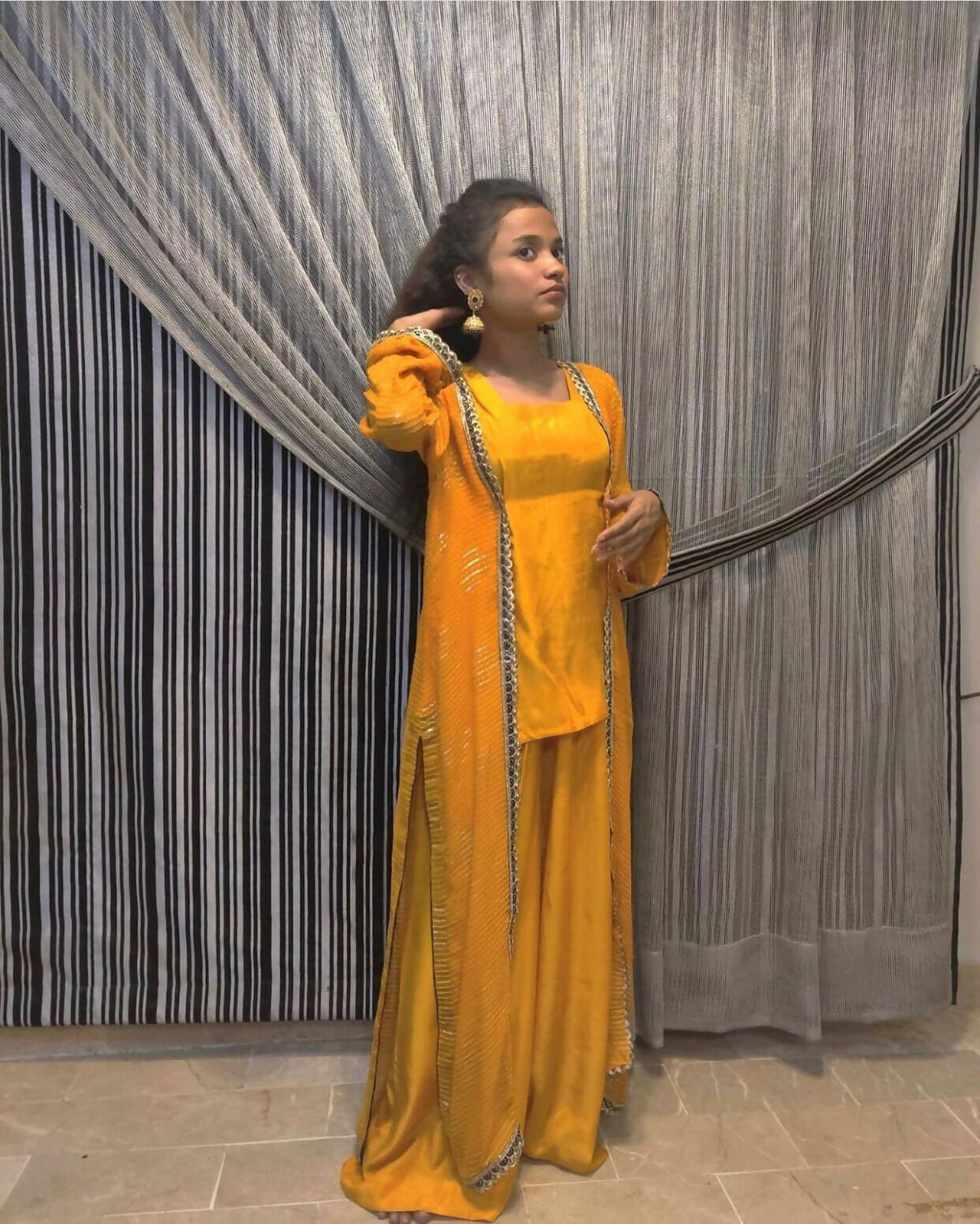 3 PC Long Mustard Coat | Women Locally Made Formals | Medium | New