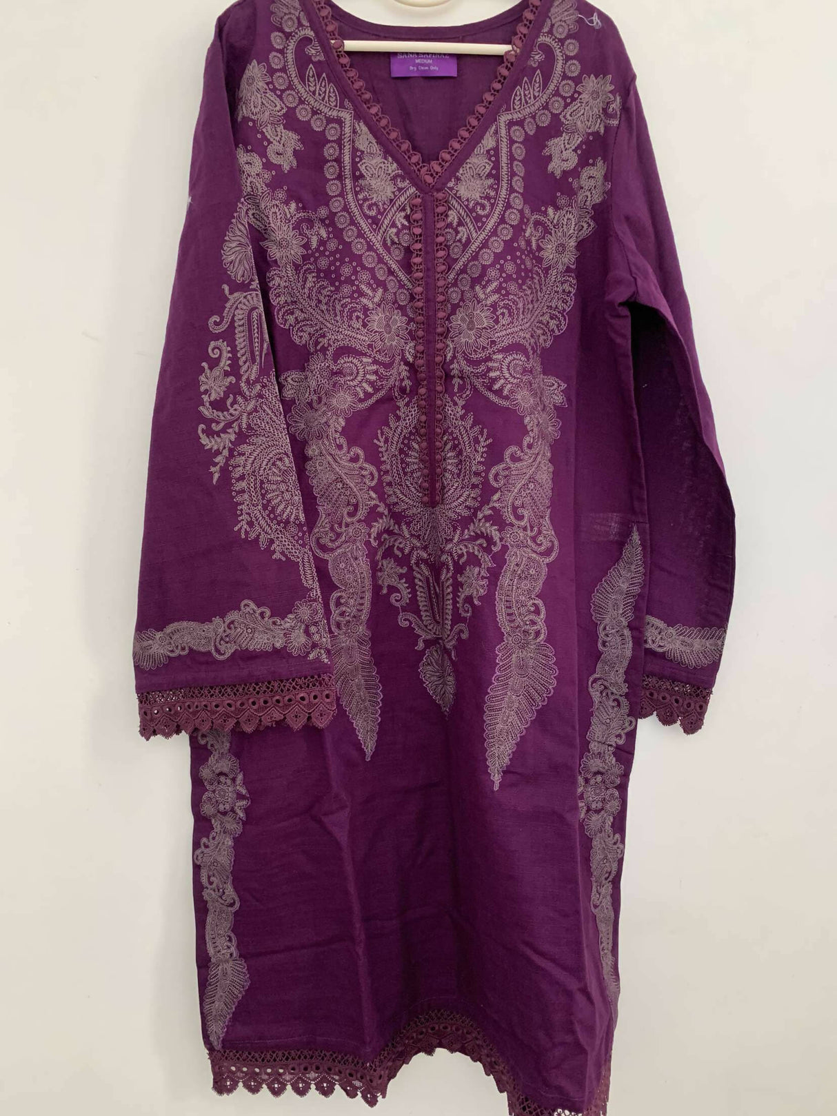 Sana Safinaz | Purple Lace Work Kurta | Women Branded Kurta | Medium | New