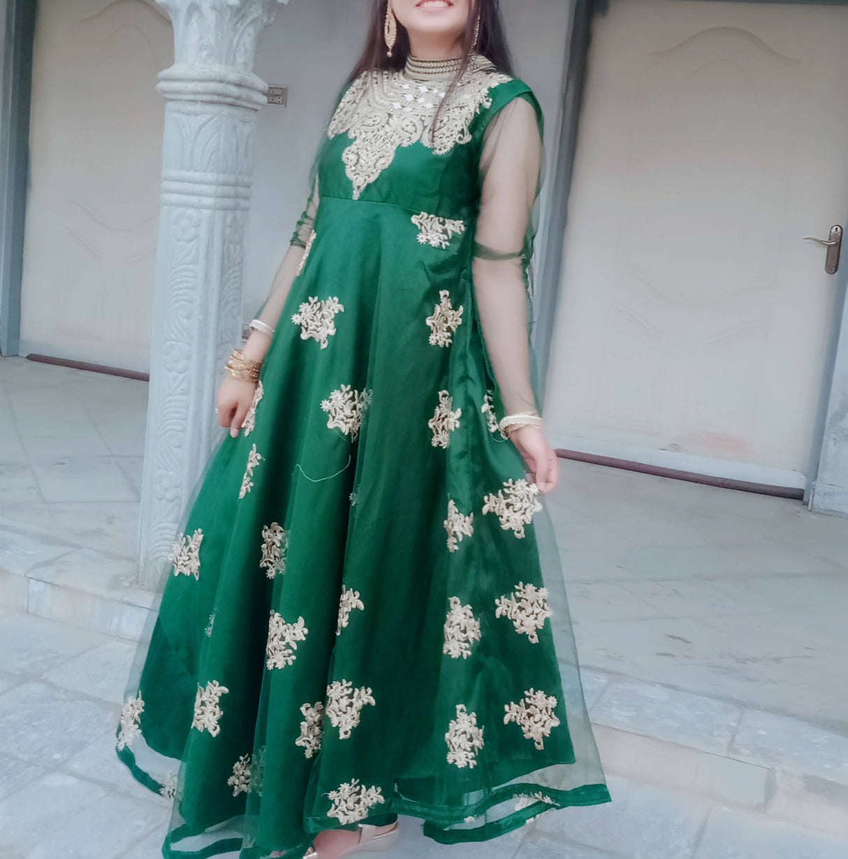 2 Pc Embroidered Maxi | Women Frocks & Maxis | Medium | Worn Once