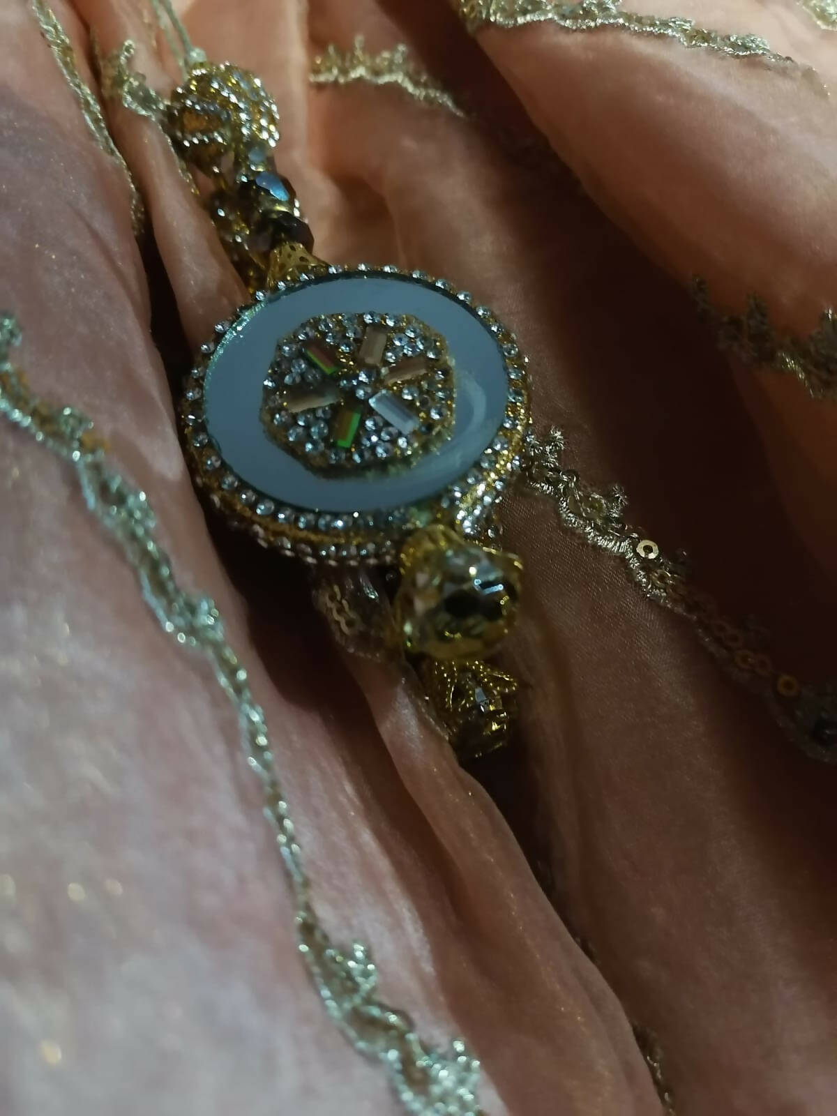 Peach Mirror Work Organza Frock | Women Frocks & Maxis | Medium | Worn Once