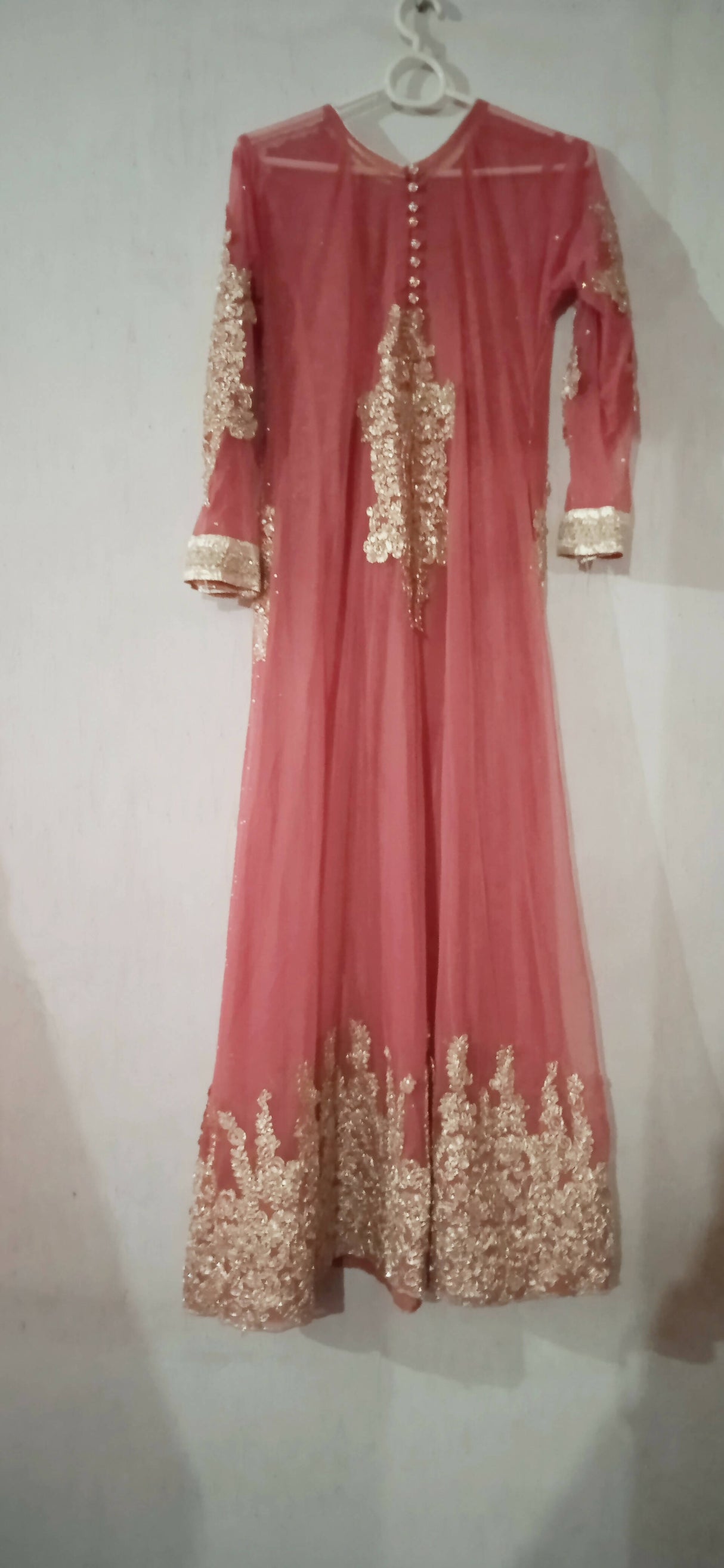 Pink net embroidered Maxi | Women Formals |Medium | Worn Once