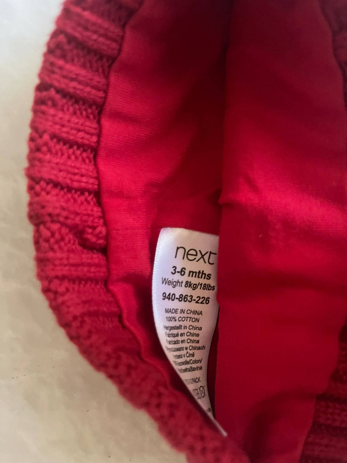 Next | Red Striped Cap Hat | Baby Accessories | 3-6mths | Preloved