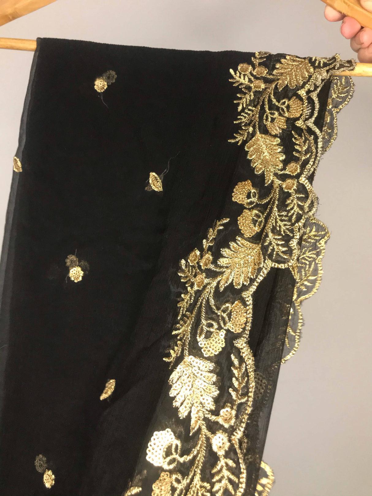 Black Velvet Suit with Chiffon Dupatta | Women Locally Made Formals | Medium | Worn Once