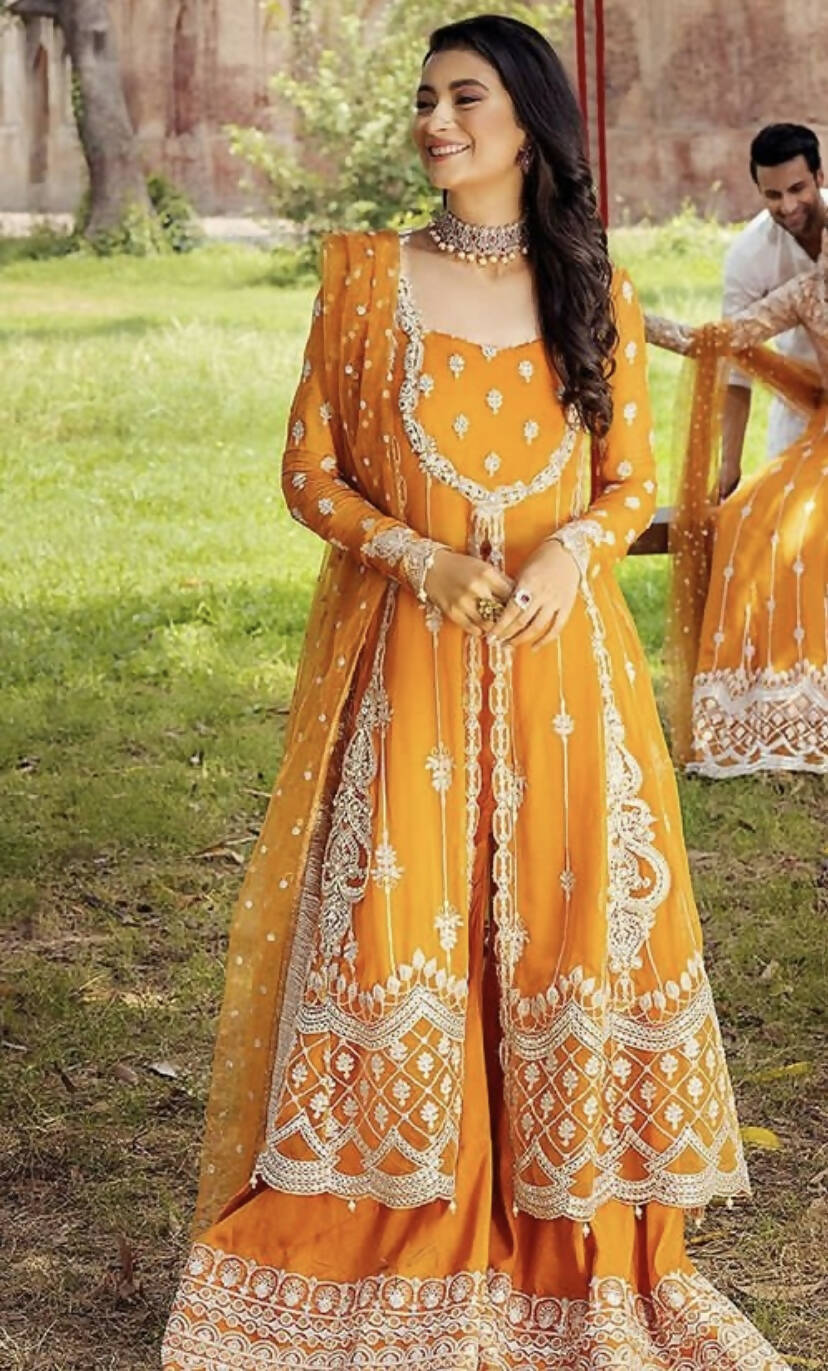 Mushq | Orange Frock with Beautiful Silver Embroider | Women Branded Formals | Medium | Worn once