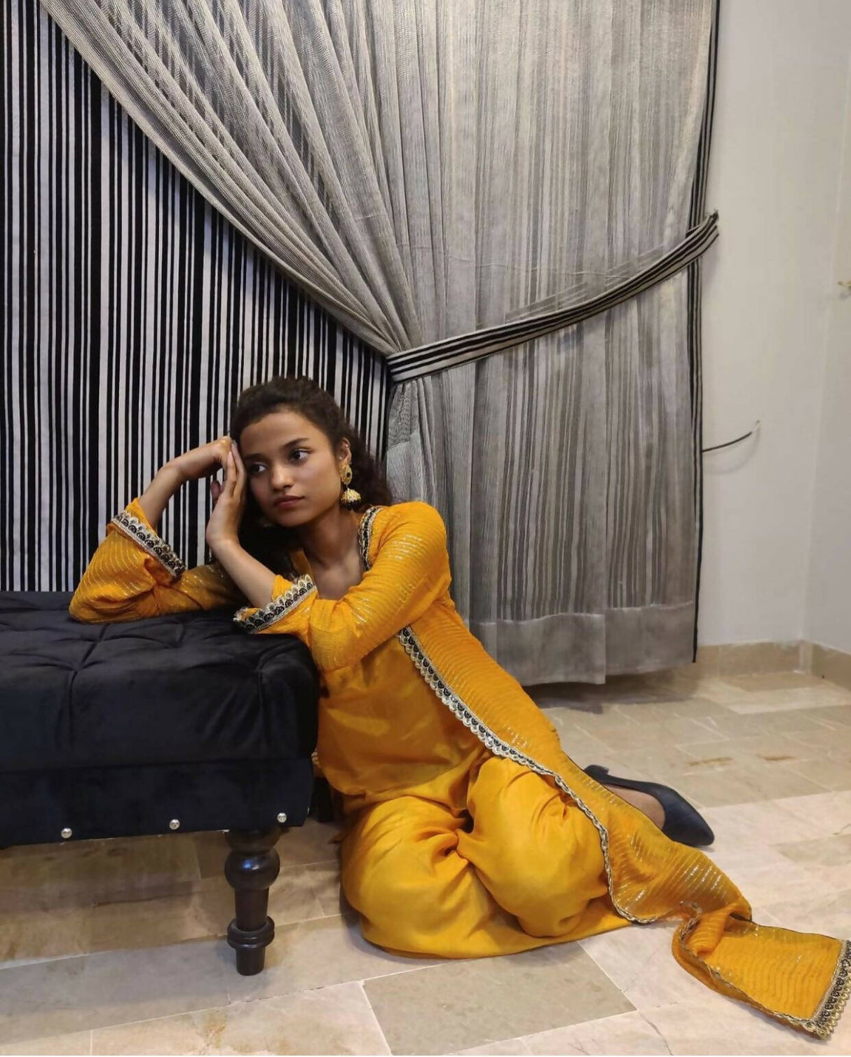 3 PC Long Mustard Coat | Women Locally Made Formals | Medium | New