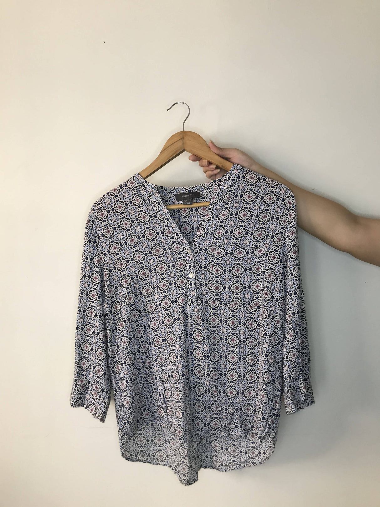 Primark | Black White Boho Printed Top | Women Tops & Shirts | Medium | Preloved