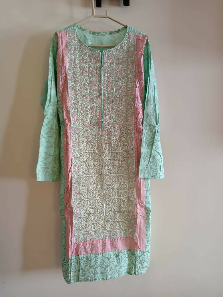 Sea Green & Pink Embroidered Kurta | Women Locally Made Formals | Medium | New