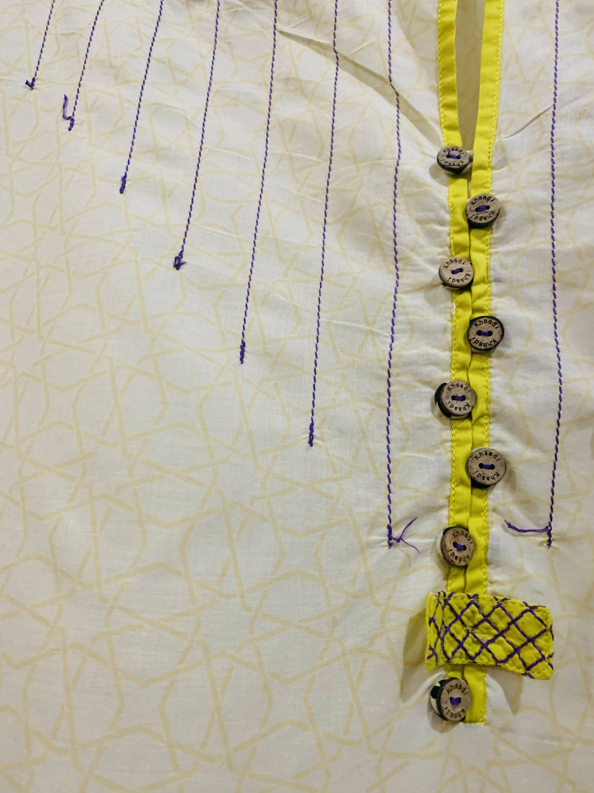 Khaadi | Plain Printed Off-White Kurta | Women Branded Kurta | Size:12 | Worn Once