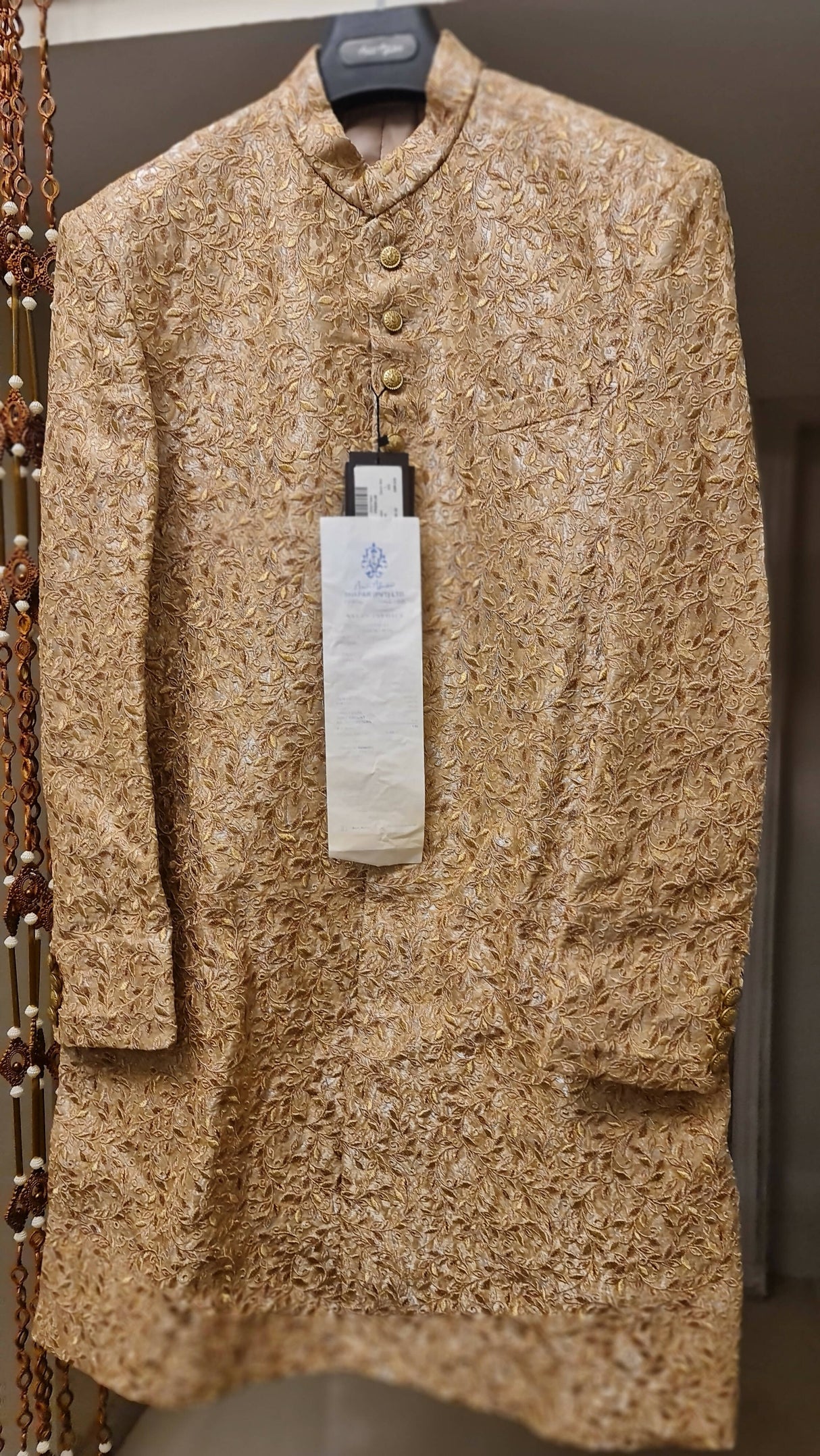 Amir Adnan | Beige Premium Sherwani | Men Shalwar Kameez | Large | Brand New with Tags