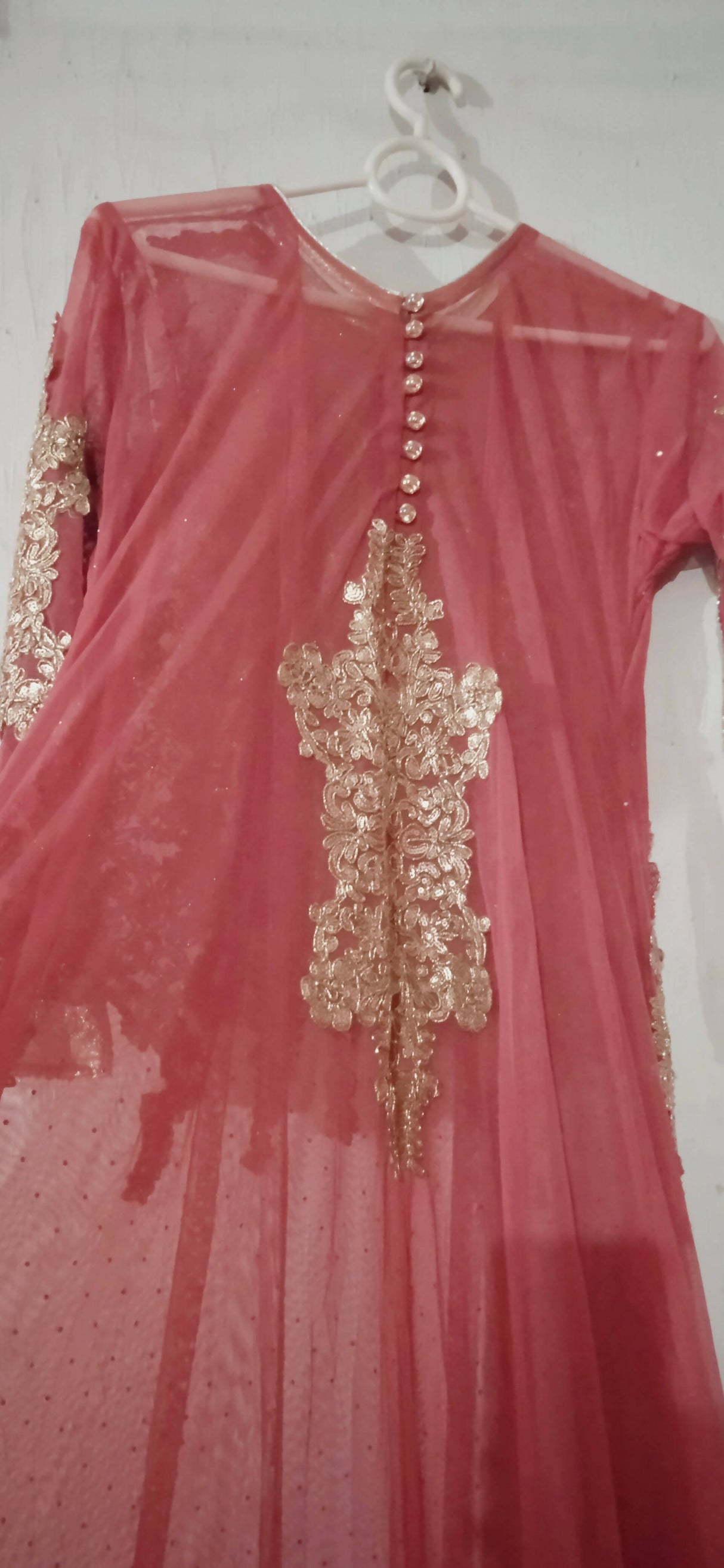 Pink net embroidered Maxi | Women Formals |Medium | Worn Once