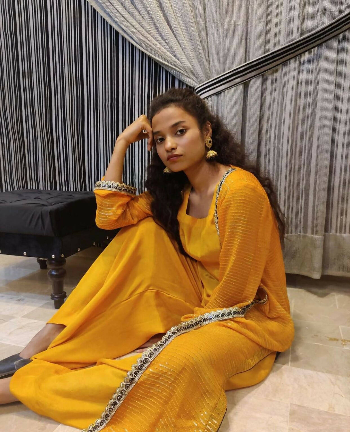 3 PC Long Mustard Coat | Women Locally Made Formals | Medium | New