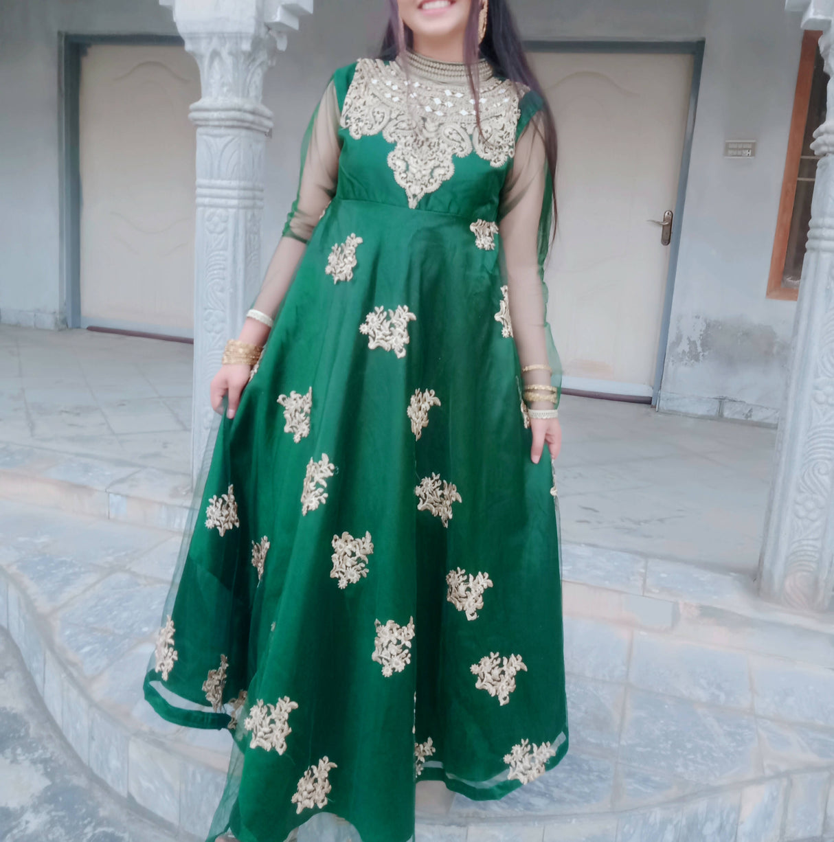 2 Pc Embroidered Maxi | Women Frocks & Maxis | Medium | Worn Once