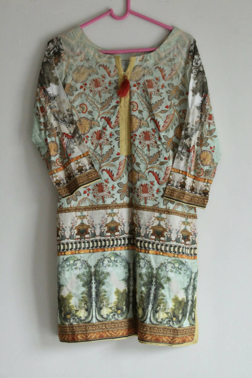 So Kamal | Beige Lawn Kurta | Women Branded Kurta | Small | New