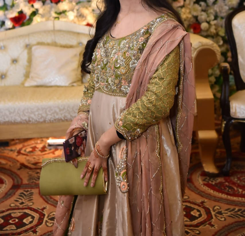 Gold Frok & Dupatta | Women Formals | Small | Preloved