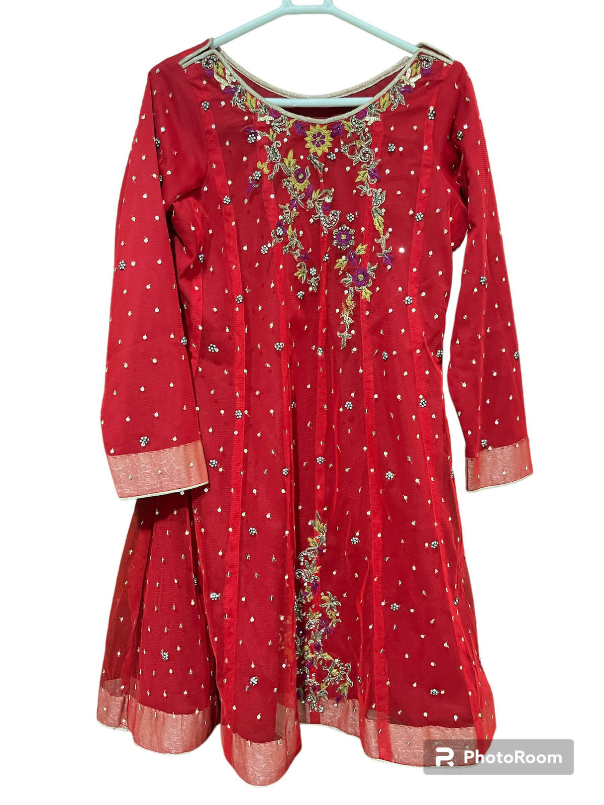 Formal Red Embroidered Suit | Women Locally Made Formals | Small | Worn Once
