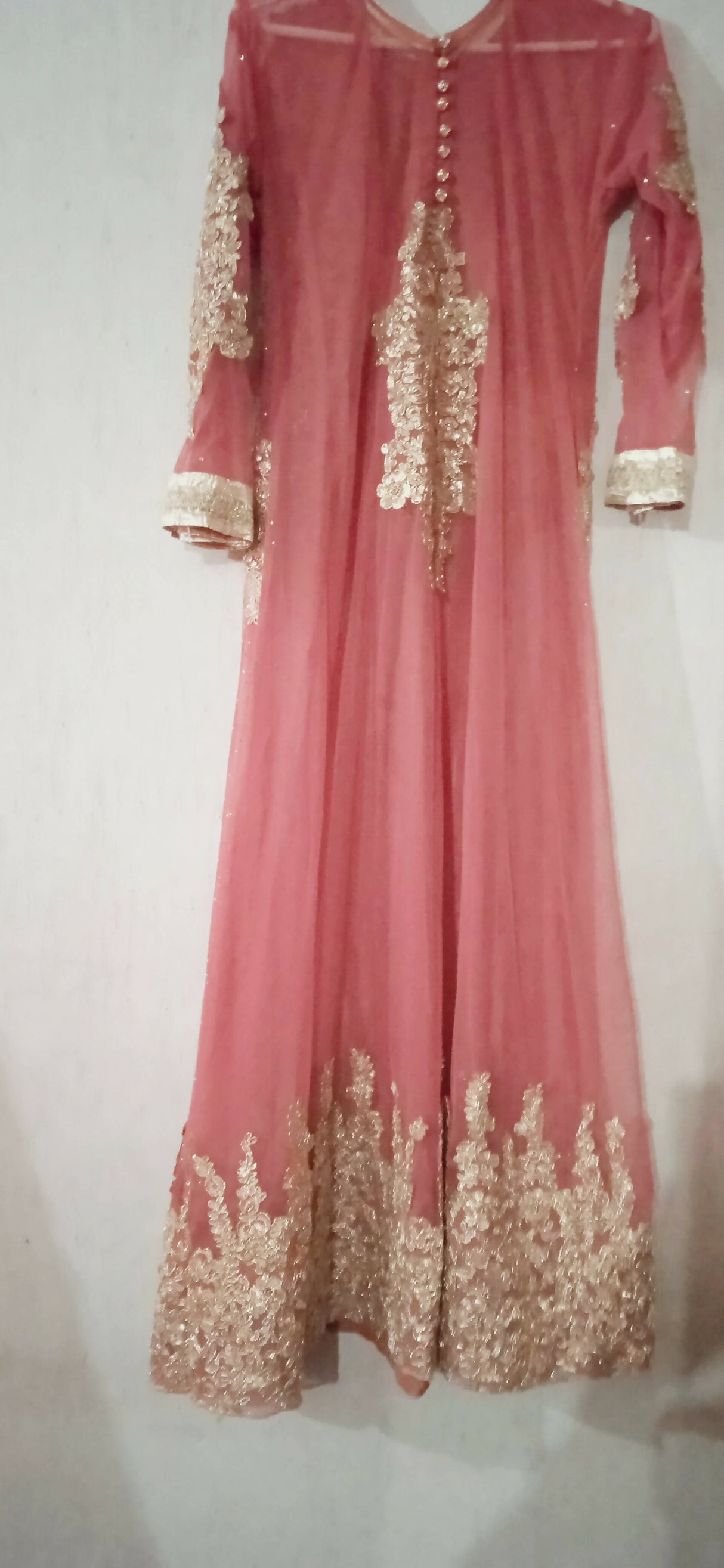 Pink net embroidered Maxi | Women Formals |Medium | Worn Once