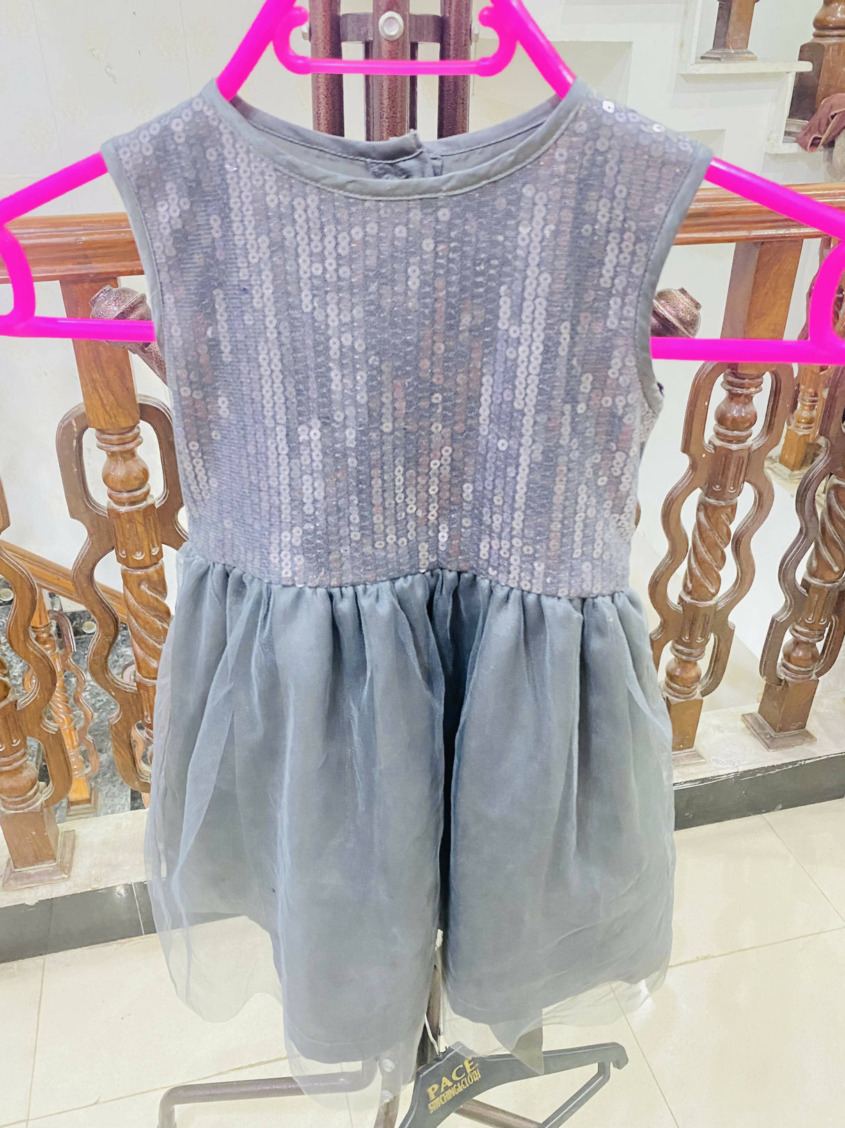 Minnie Minor | Grey Silk Frock | Size:1 to 2 Years Old | Girls Skirts & Dresses | Preloved