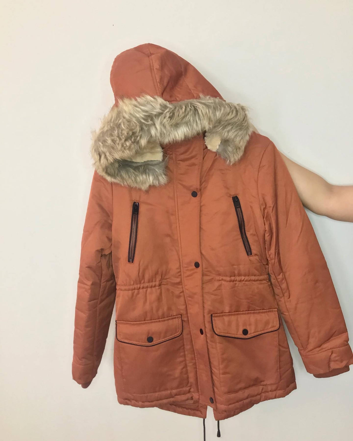 Mudo Turkey | Rust Winter Zip-front Detachable Hooded Coat Multi-Pocket Parka | Women Sweaters & Jackets | Samll to Medium | Worn Once