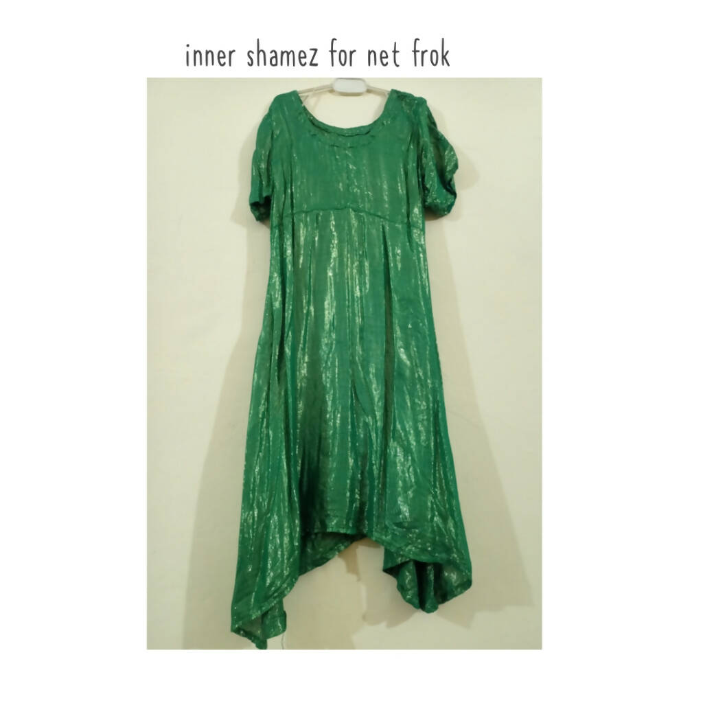 Green Net silk embroidery short frok with sharara | Women Locally Made Formals | Medium | Preloved