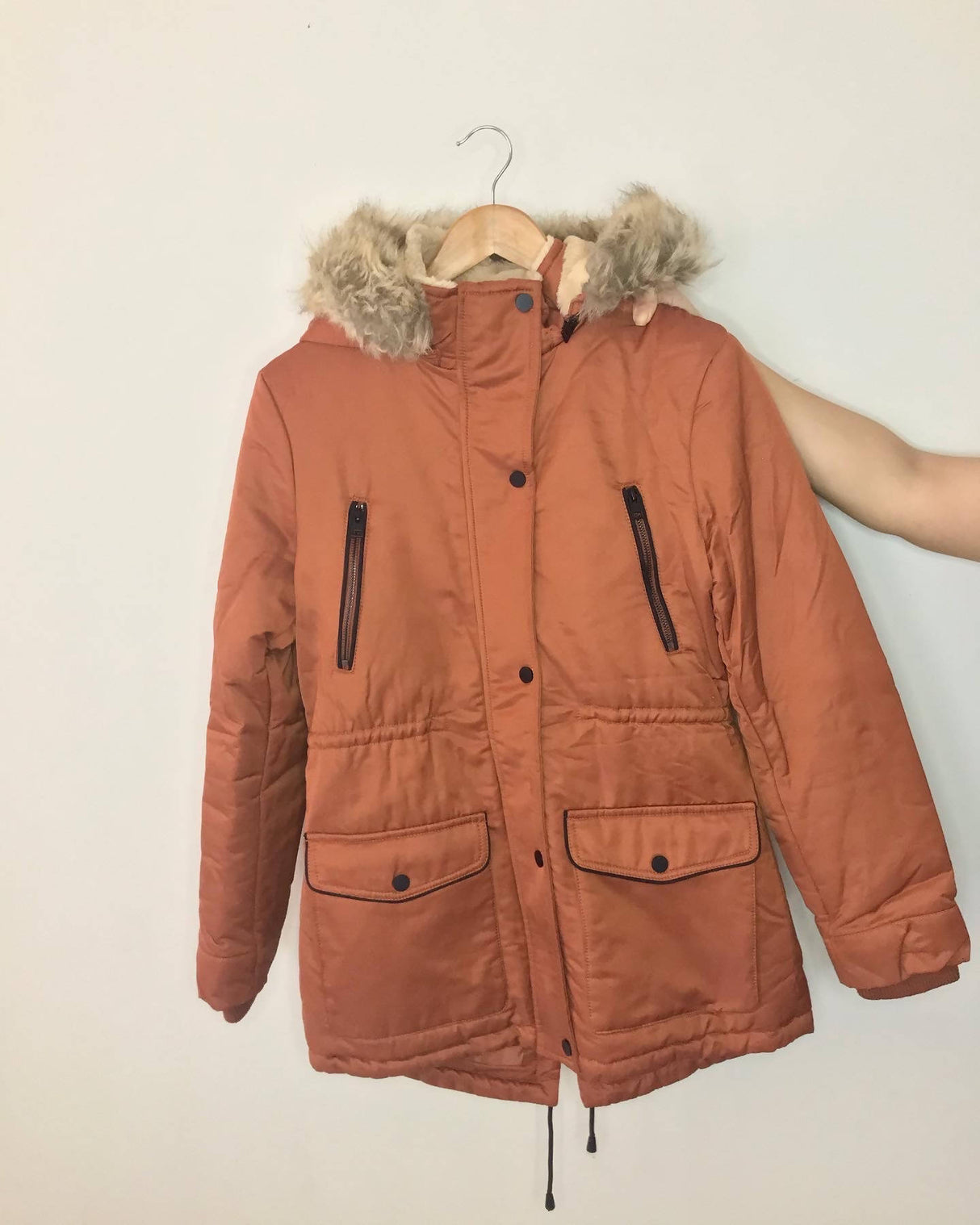 Mudo Turkey | Rust Winter Zip-front Detachable Hooded Coat Multi-Pocket Parka | Women Sweaters & Jackets | Samll to Medium | Worn Once