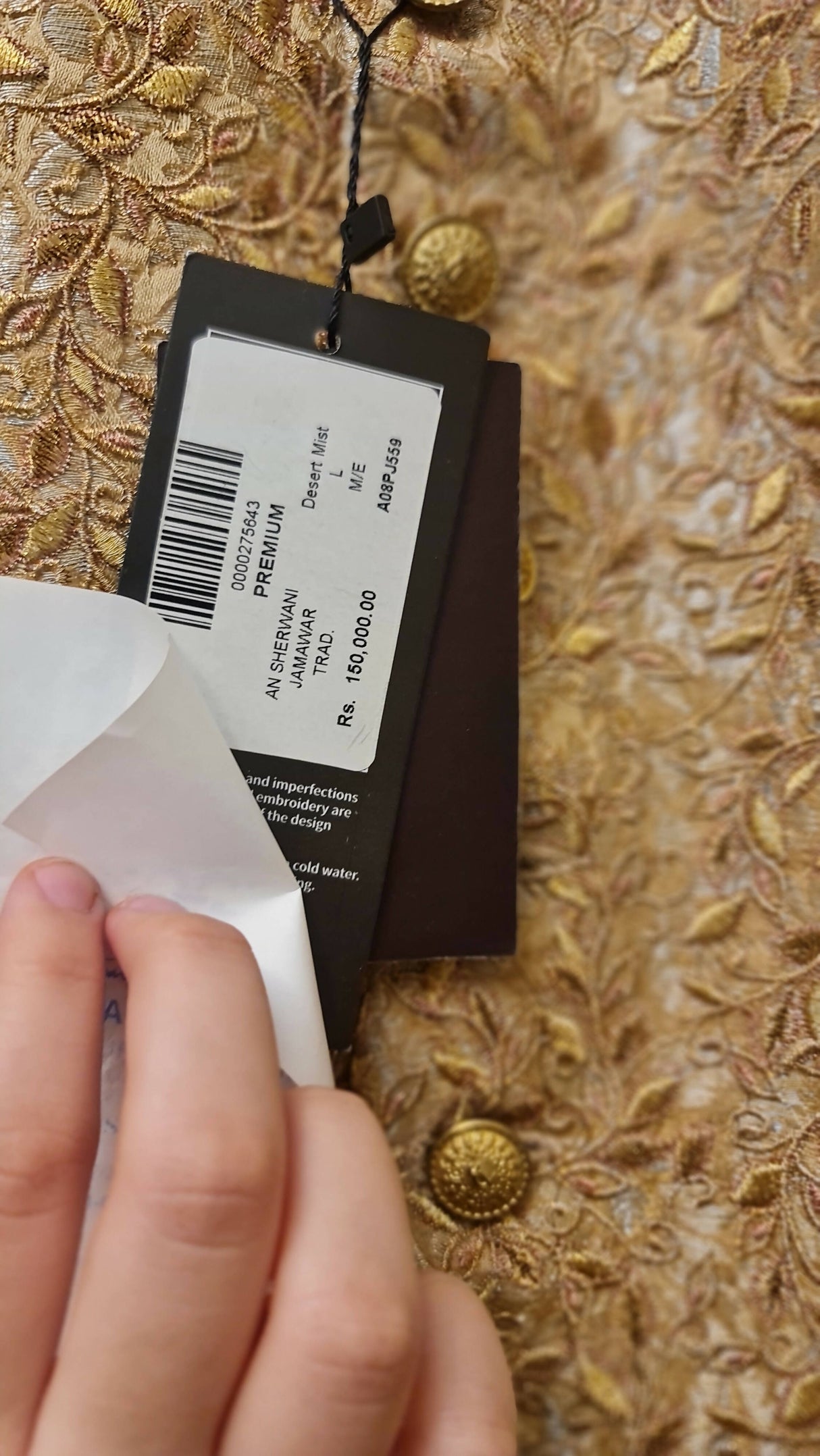 Amir Adnan | Beige Premium Sherwani | Men Shalwar Kameez | Large | Brand New with Tags