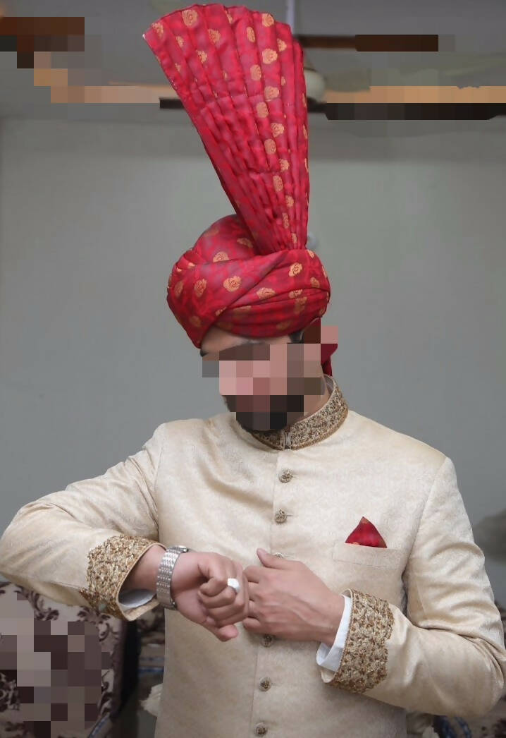 Bonanza | Golden Sherwani for Groom | Men Shalwar Kameez | Medium | Worn Once