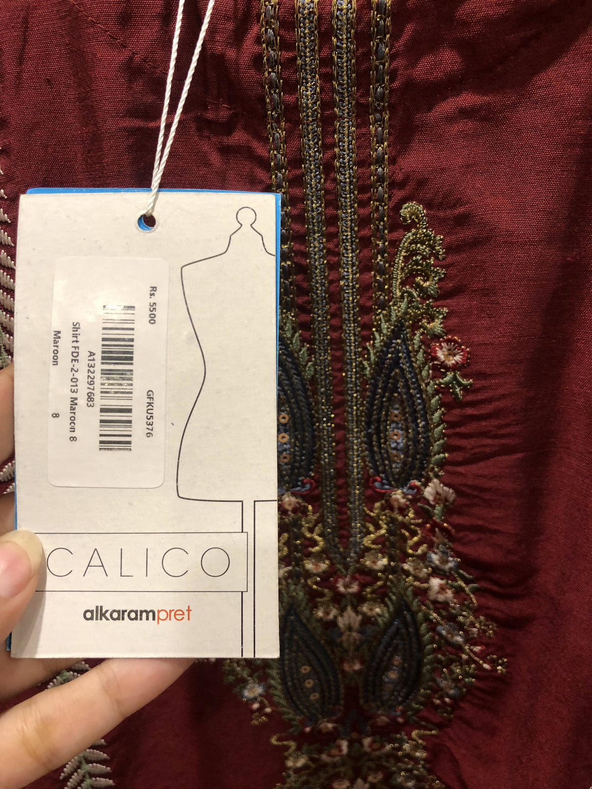 Alkaram Studio | Maroon Kurta Formal Pret | Women Branded Kurta | Small | Brand New