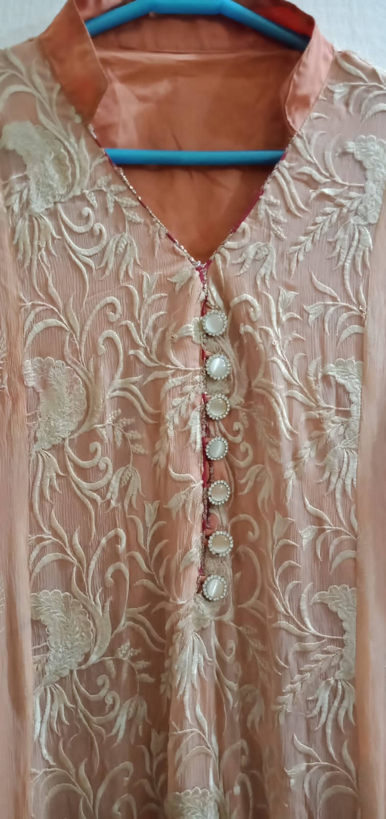 Peach Pure Chiffon Fancy Suit | Women Froks & Maxis | Small | Preloved