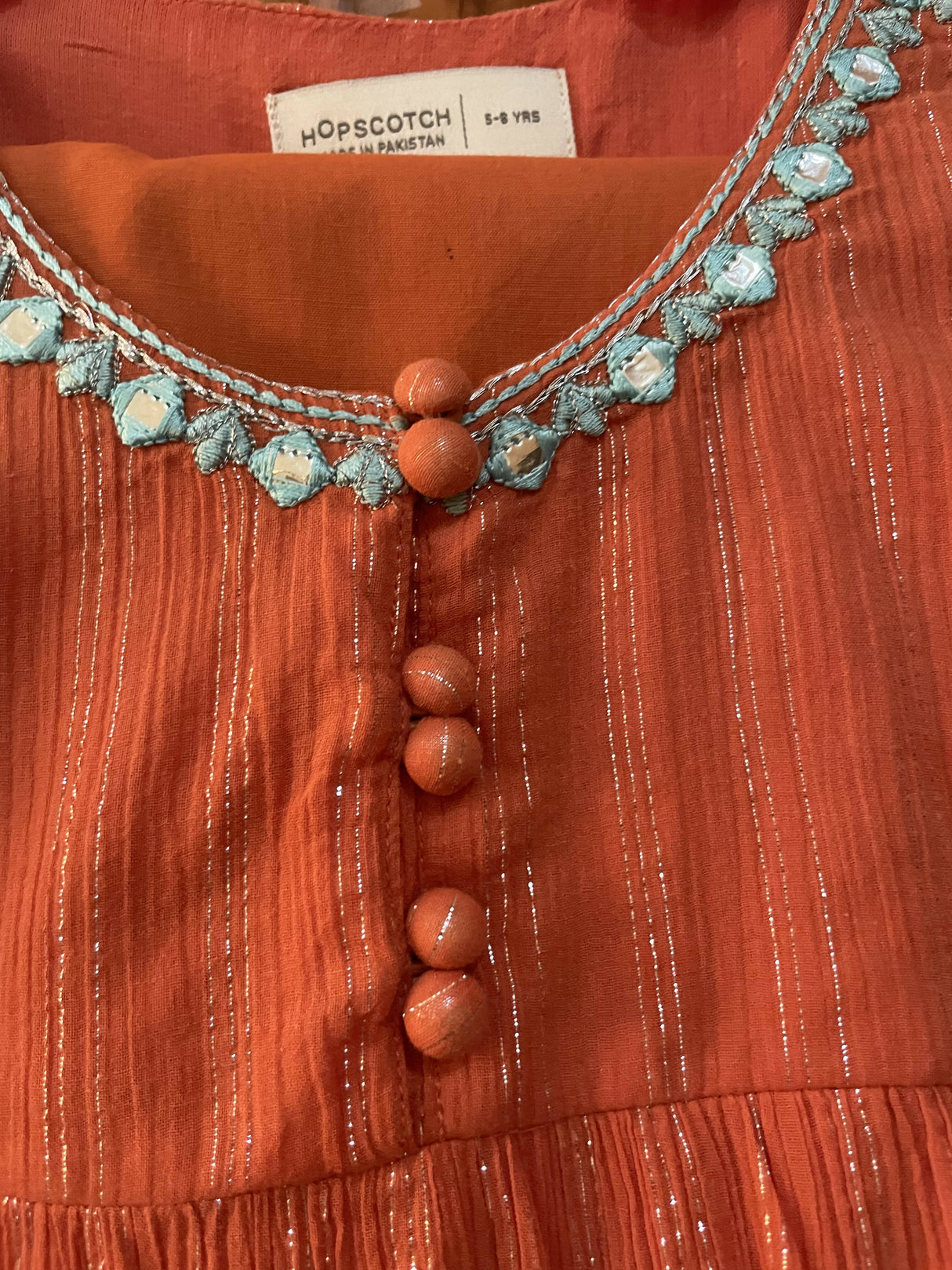 hopscotch | پتلون کے ساتھ نارنجی فراک (6-8 سال) | لڑکیوں کی شلوار قمیض | ایک بار پہنا۔