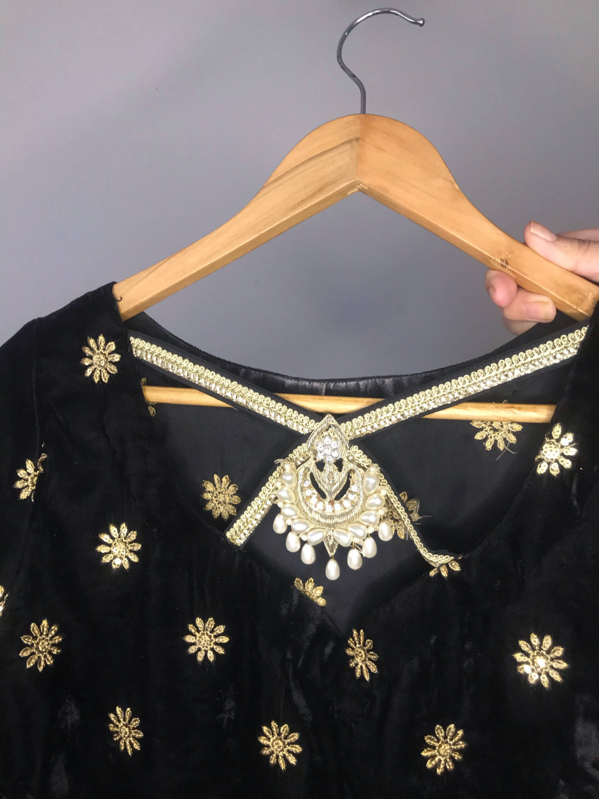 Black Velvet Suit with Chiffon Dupatta | Women Locally Made Formals | Medium | Worn Once