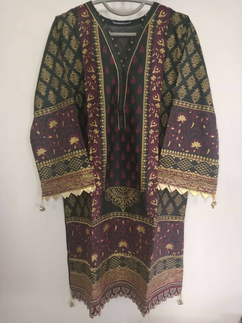 Black & Gold Blockprint Kurta | Women Locally Made Kurta| Medium | New