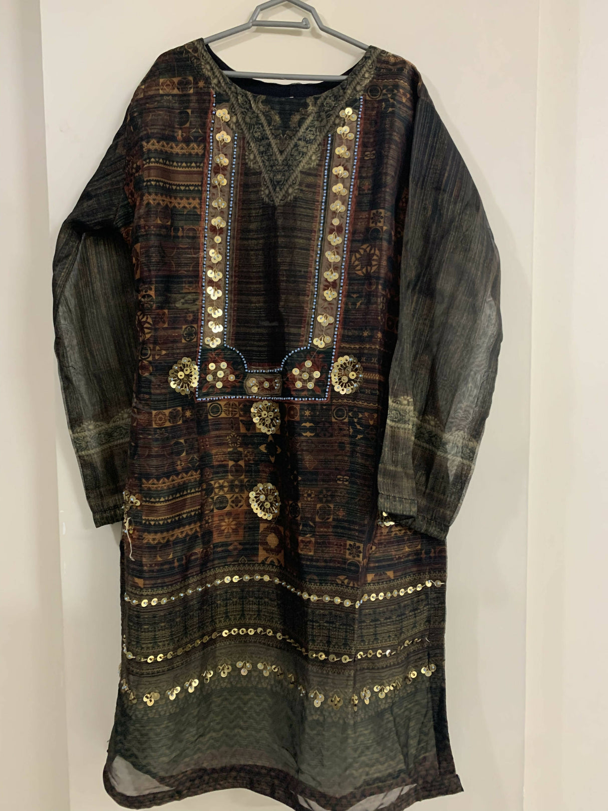 Green printed tissue kurta | Women Locally Made Kurta | Large | Worn Once