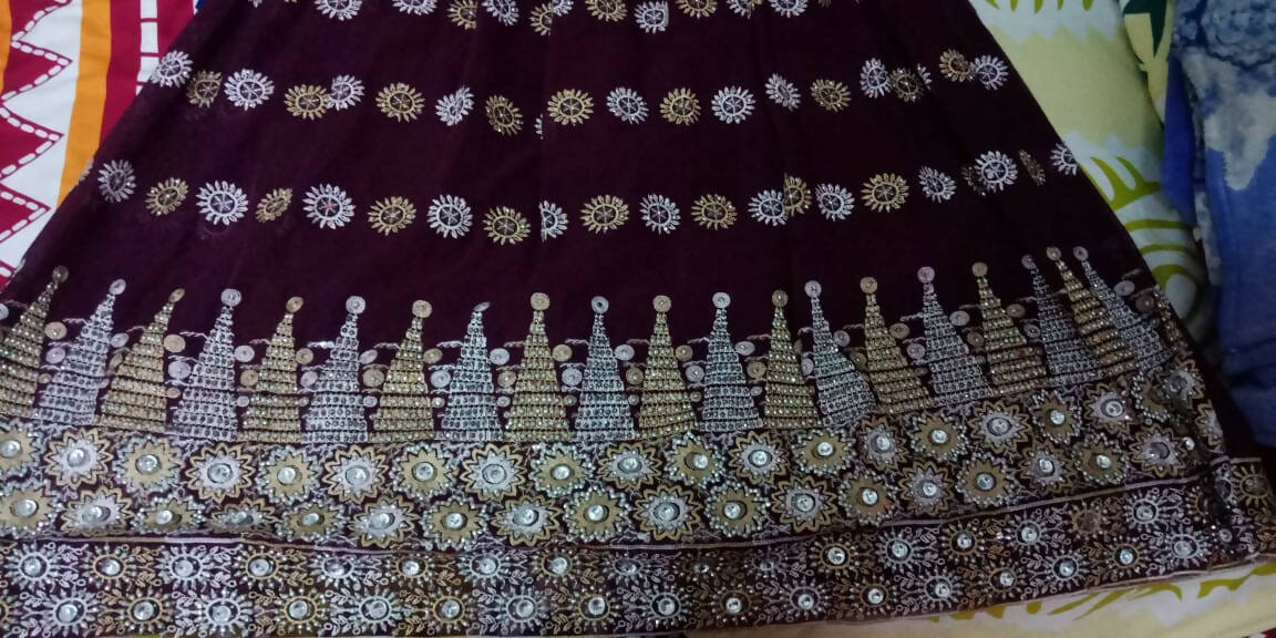 Purple Color Embroidery Frock | Women Frocks & Maxis | Large | Worn Once