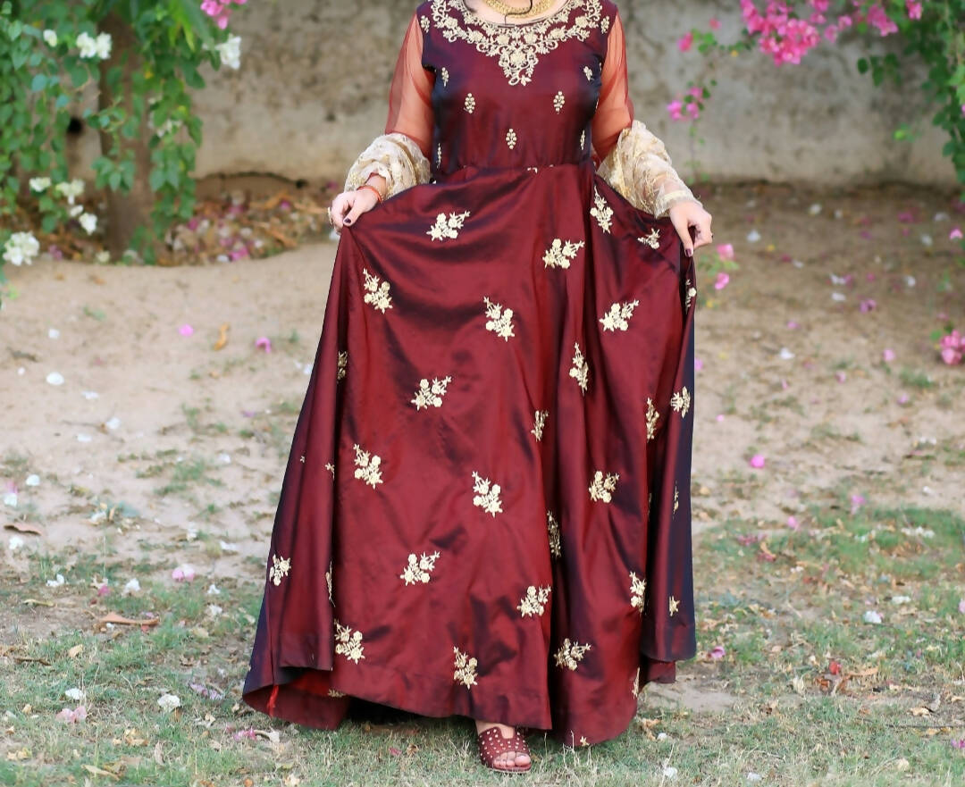 Maroon Long maxi frock | Women Frocks & Maxi | Worn Once